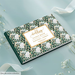 Whimsical Floral Deep Green und Gold Gästebuch