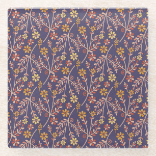 Whimsical Floral Design mit Reben auf violettem Hi Glasuntersetzer