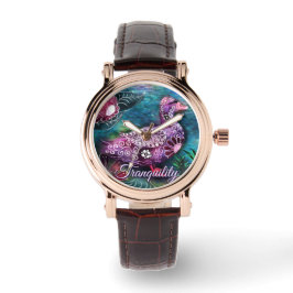 Whimsical Floral Duck Purple Teal Personalized Armbanduhr