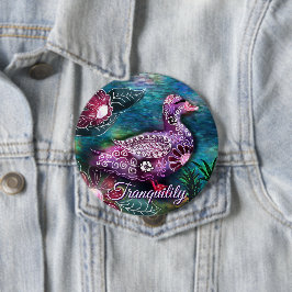 Whimsical Floral Duck Purple Teal Personalized Button