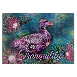 Whimsical Floral Duck Purple Teal Personalized Schneidebrett