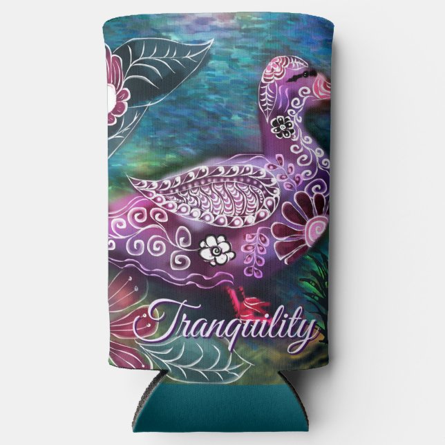 Whimsical Floral Duck Purple Teal Personalized Selters Dosenkühler (Vorderseite)