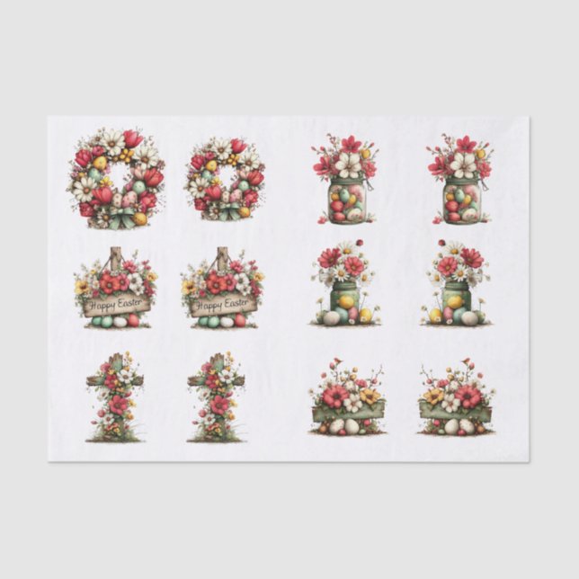 Whimsical Floral Easter for  Shells  Decoupage Seidenpapier (Vorderseite)