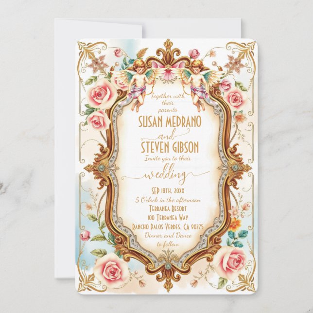 Whimsical Floral Elegant Cupid Wedding Einladung (Vorderseite)