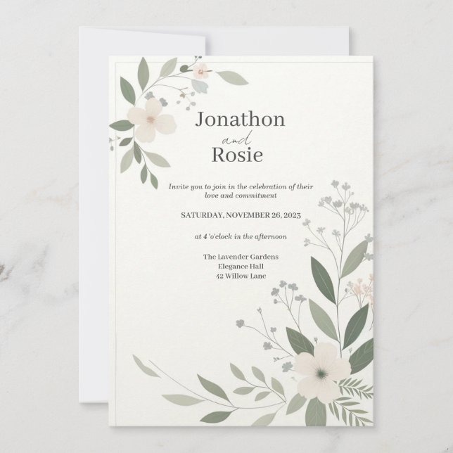 Whimsical Floral Elegante Hochzeit Einladung (Vorderseite)