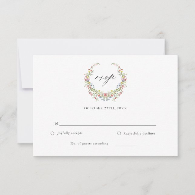 Whimsical Floral Garden Elegante Wedding RSVP Card (Vorderseite)