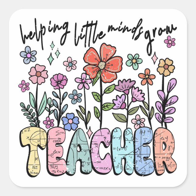 Whimsical Floral Garden Teacher Quadratischer Aufkleber (Vorderseite)
