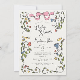 Whimsical Floral Girl Doodle Baby Shower Invite Einladung