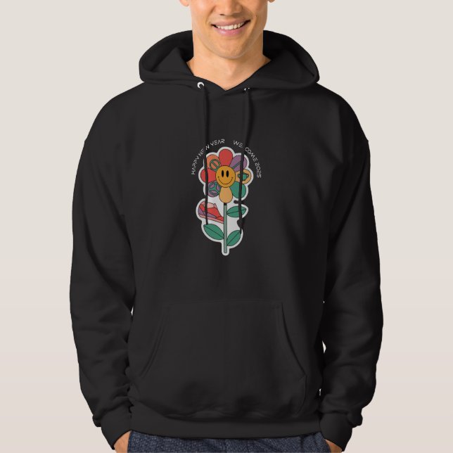 Whimsical Floral "Happy New Year Welcome 2025" Hoodie (Vorderseite)