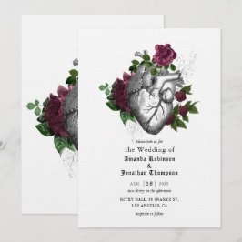 Whimsical Floral Heart Halloween Gothic Wedding Einladung