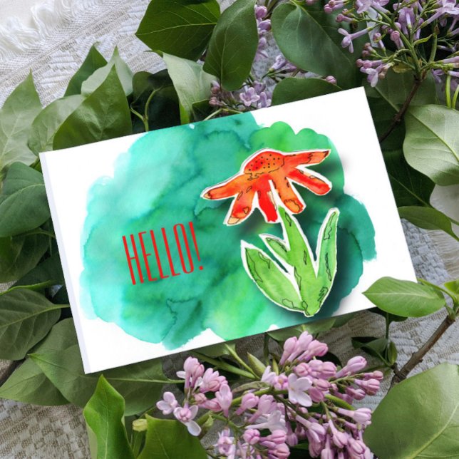 Whimsical Floral Hello Green Watercolor Postkarte (Von Creator hochgeladen)