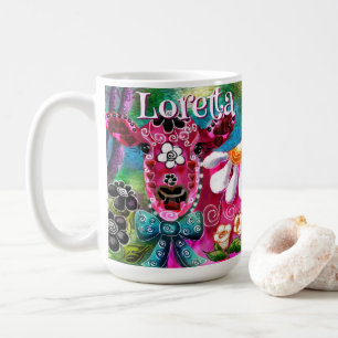 Whimsical Floral Kuh Rosa Türkis Schwarz Personali Kaffeetasse