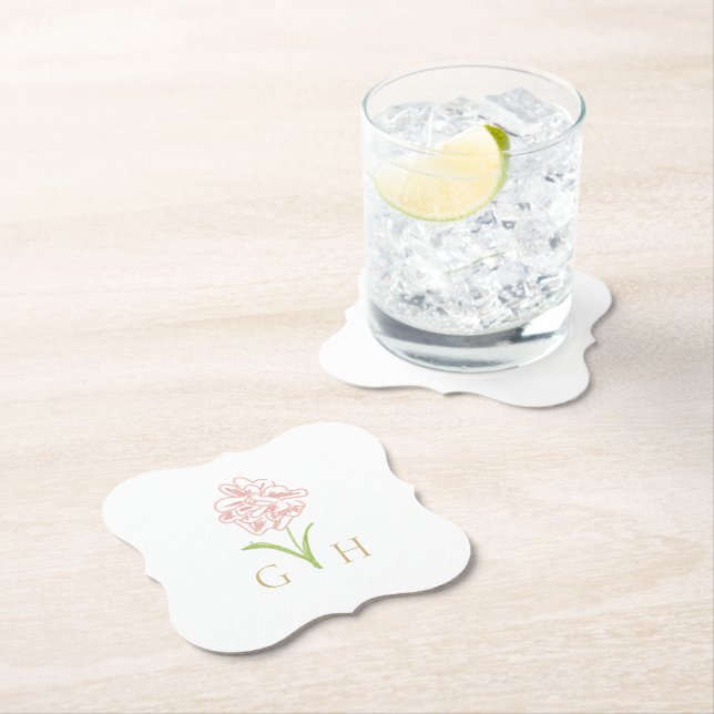 Whimsical Floral Line gezeichnet Rose Hochzeit Untersetzer (Vor Ort)