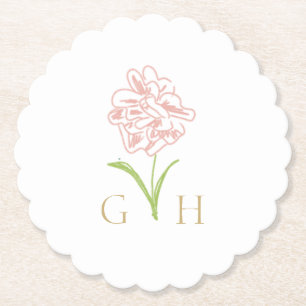 Whimsical Floral Line gezeichnet Rose Hochzeit Untersetzer