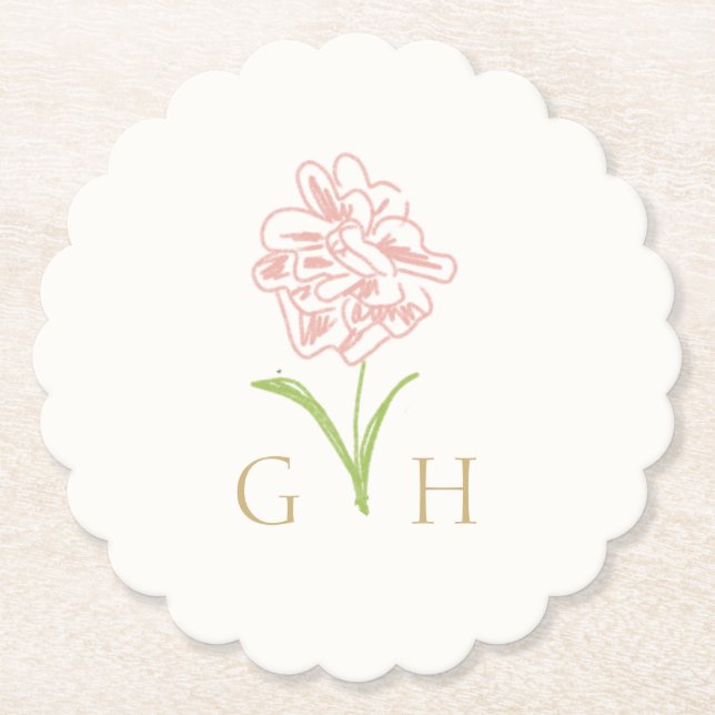 Whimsical Floral Line gezeichnet Rose Hochzeit Untersetzer (Vorderseite)