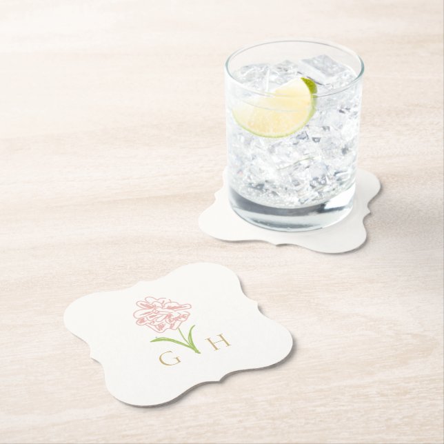 Whimsical Floral Line gezeichnet Rose Hochzeit Untersetzer (Vor Ort)