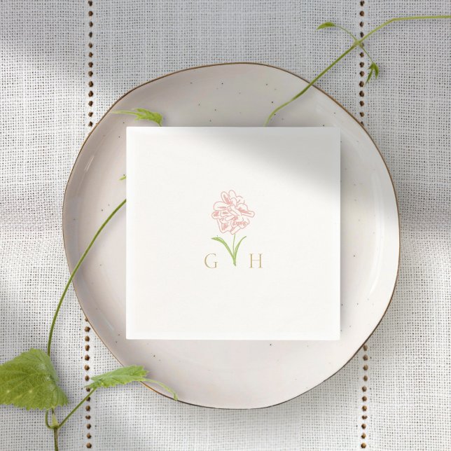 Whimsical Floral Line gezeichnet Rose Napkins Serviette (Von Creator hochgeladen)