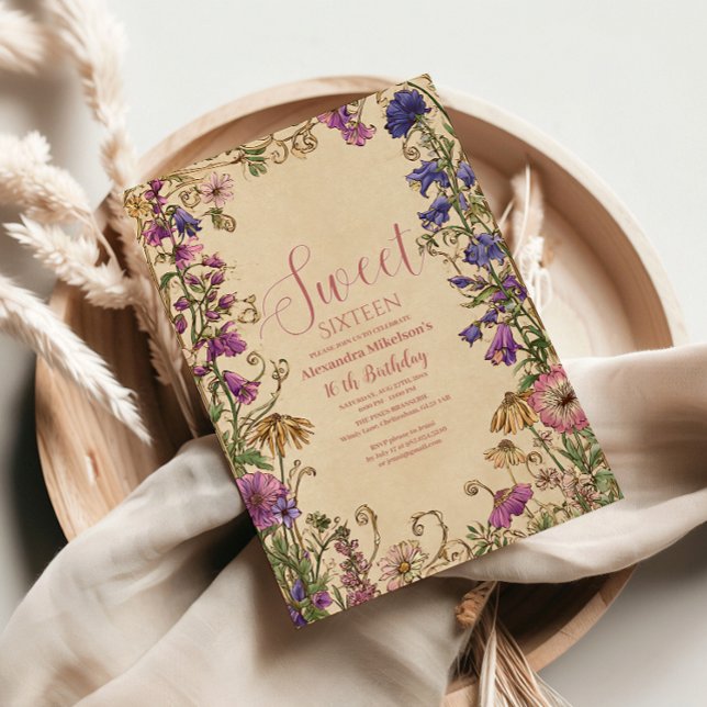 Whimsical Floral Meadow Sweet Sixteen Einladung (Von Creator hochgeladen)