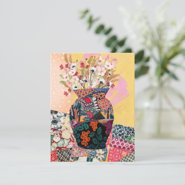 Whimsical Floral Paper Collage Mixed Grußkarte Dankeskarte (Stehend Vorderseite)