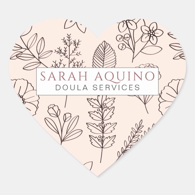 Whimsical Floral Pink Doula oder Midfrau Förderung Herz-Aufkleber (Vorderseite)