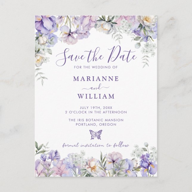 Whimsical Floral Romantic Wedding Save the Date Postkarte (Vorderseite)