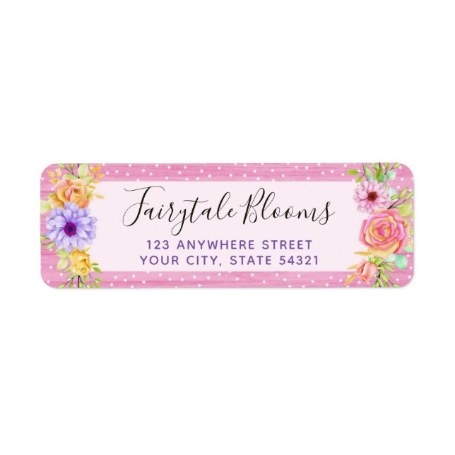 Whimsical Floral Rose & Pink Wood Rücksendeadresse (Vorne)