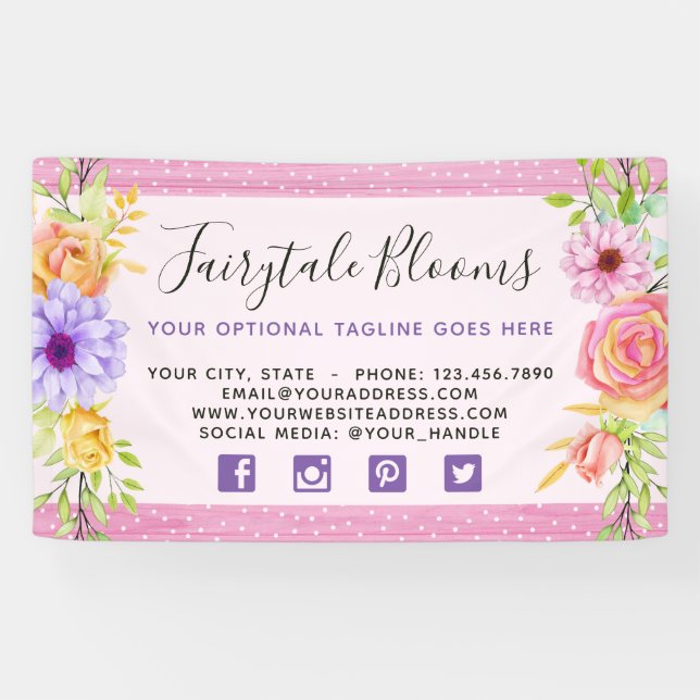 Whimsical Floral Rose & Rustic Pink Wood Girl Banner (Horizontal)