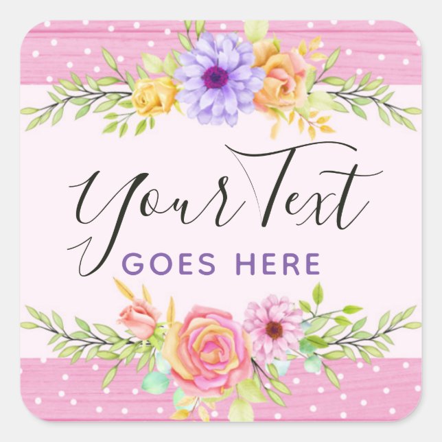 Whimsical Floral Rose & Rustic Pink Wood Girl Quadratischer Aufkleber (Vorderseite)
