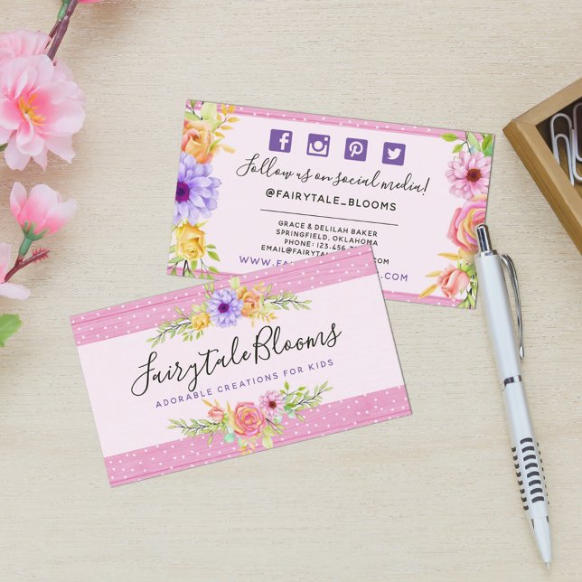 Whimsical Floral Rose & Rustic Wood Social Media Visitenkarte (Von Creator hochgeladen)
