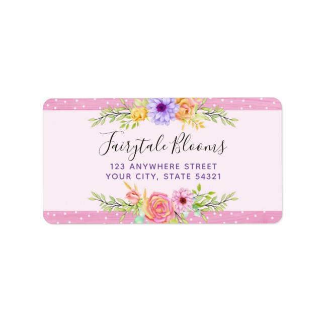 Whimsical Floral Rose & rustikal rosa Holzadresse Adressaufkleber (Vorne)