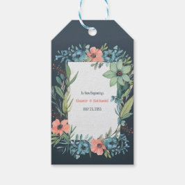 Whimsical Floral Salmon Blue Green Wedding Geschenkanhänger