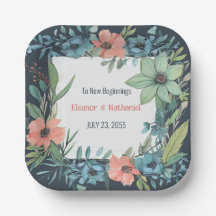 Whimsical Floral Salmon Blue Green Wedding