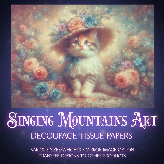 Whimsical Floral Shabby Chic Kitten DIY Decoupage Seidenpapier (Von Creator hochgeladen)