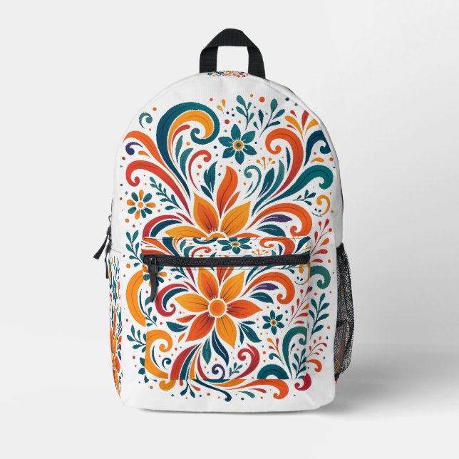 Whimsical Floral Swirl Backpack Bedruckter Rucksack (Vorderseite)
