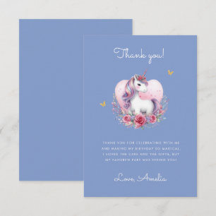 Whimsical Floral Unicorn Blauer Geburtstag Dankeskarte