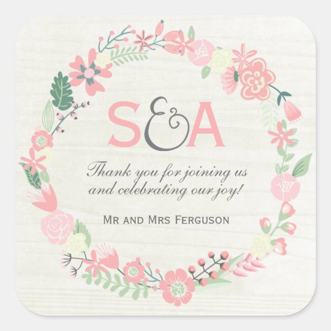Whimsical Floral Vielen Dank Quadratischer Aufkleber (Vorderseite)
