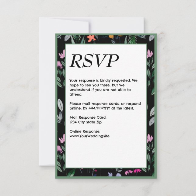 Whimsical Floral Watercolor Wedding RSVP Karte (Rückseite)