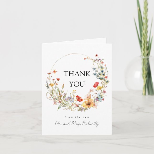 Whimsical Floral Wedding Dankeskarte (Vorderseite)