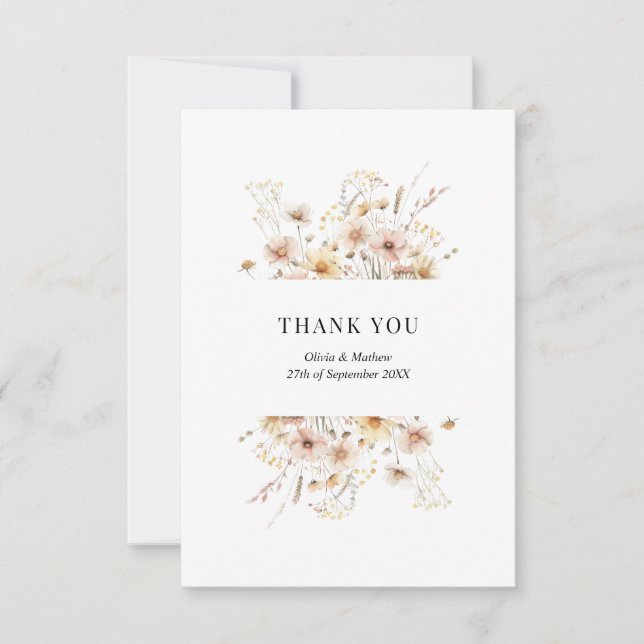 Whimsical Floral Wildblumen Foto Hochzeit Dankeskarte (Vorderseite)