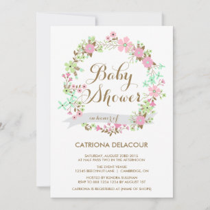 Whimsical Floral Wreath Baby Dusche Einladung