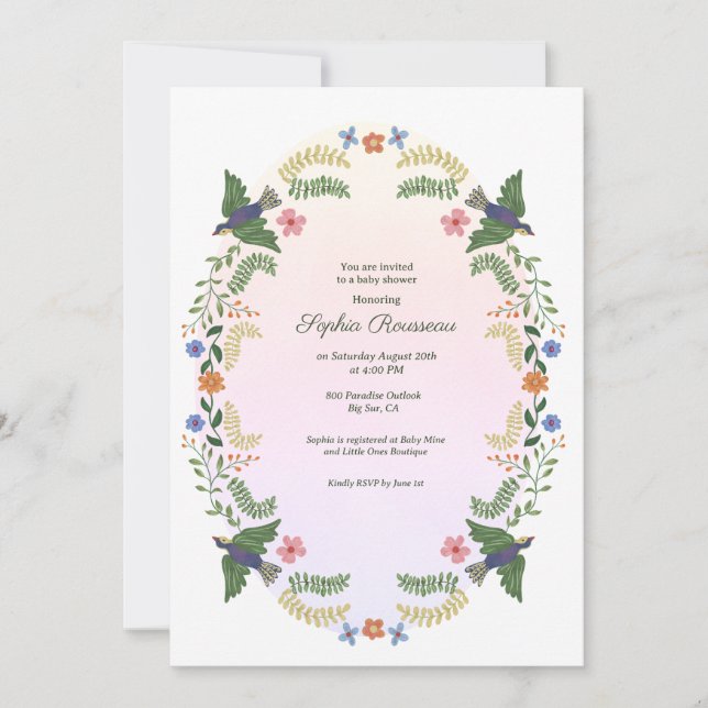 Whimsical Floral Wreath Baby Dusche Einladung (Vorderseite)