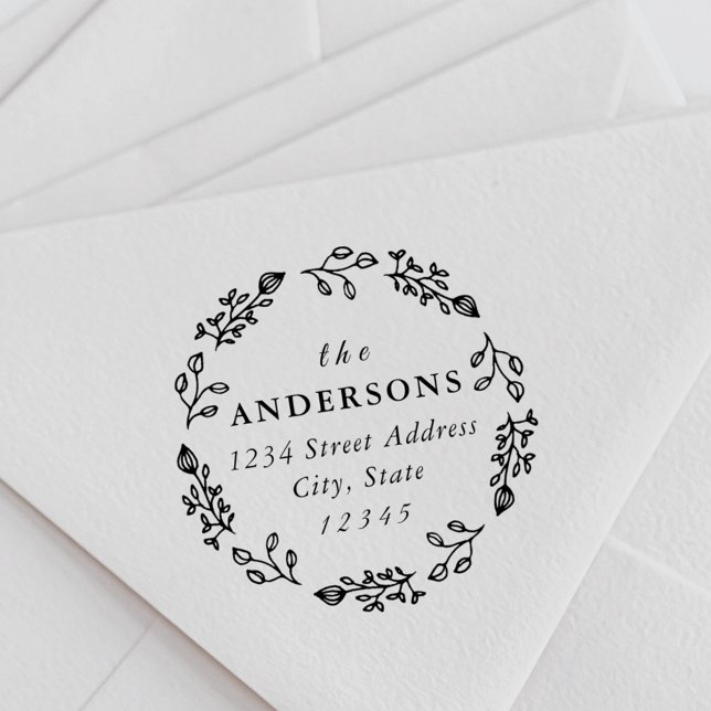 Whimsical Floral Wreath Family Name Rücksendeadres Permastempel (Von Creator hochgeladen)