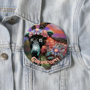 Whimsical Floral Ziege Capricorn Personalisiert Button