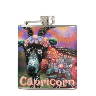 Whimsical Floral Ziege Capricorn Personalisiert Flachmann