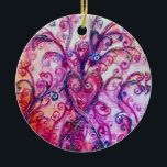 WHIMSICAL FLOURISHES  bright pink blue green Keramik Ornament<br><div class="desc">Colorful blossoms and blooms in Spring ,  Watercolor painting with golden and silver  foil .</div>