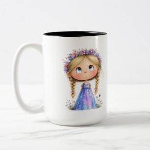 Whimsical Flower Crown Mädchen Süße Kinder Kunst Zweifarbige Tasse