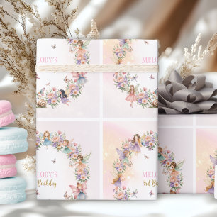 Whimsical Flower Fairy Garten 3. Geburtstag Geschenkpapier