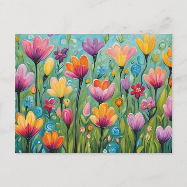 Whimsical Flower Meadow Blooming Wildflowers  Postkarte (Vorderseite)