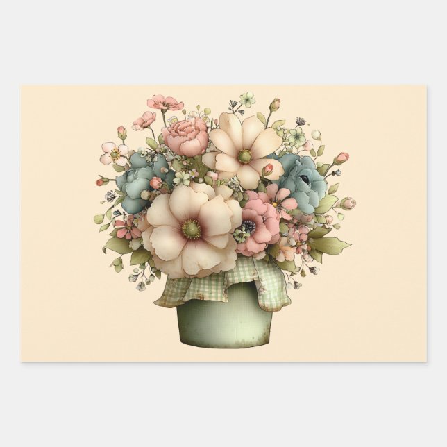 Whimsical Flowers in a Planter Pot Cute Geschenkpapier Set (Vorderseite)