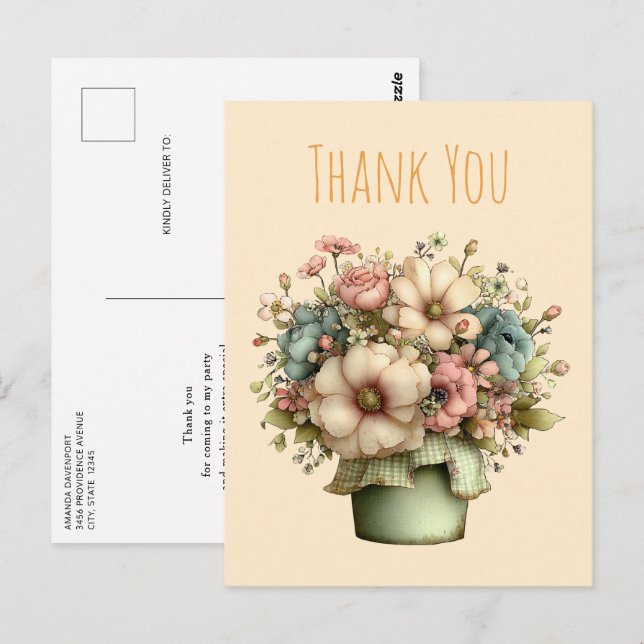 Whimsical Flowers in a Planter Pot Cute Thank You Postkarte (Vorne/Hinten)
